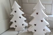 White Ceramic Light-Up Christmas Trees with Bells X 2