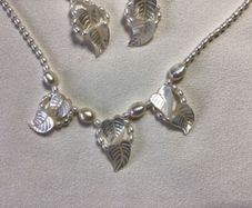 Brand New Freshwater pearls, Nacre and Sterling Silver Necklace and Earrings