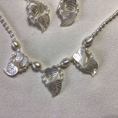 Brand New Freshwater pearls, Nacre and Sterling Silver Necklace and Earrings