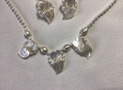 Brand New Freshwater pearls, Nacre and Sterling Silver Necklace and Earrings