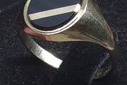 Vintage 9ct Gold Onyx &amp; Diamond Signet Ring Size 59