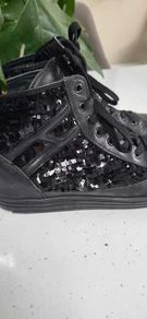 HOGAN Black Leather Sequinced High Tops Sz 40 (Fit 7-7.5UK) Rrp 295 (New)