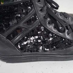 HOGAN Black Leather Sequinced High Tops Sz 40 (Fit 7-7.5UK) Rrp 295 (New)