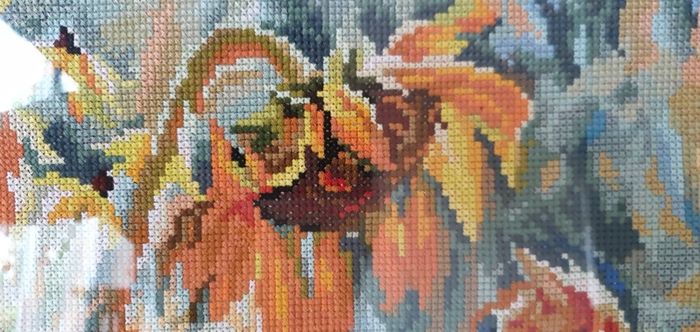 Stunning Handmade Cross Stitch Embroidery - Cats and Sunflowers