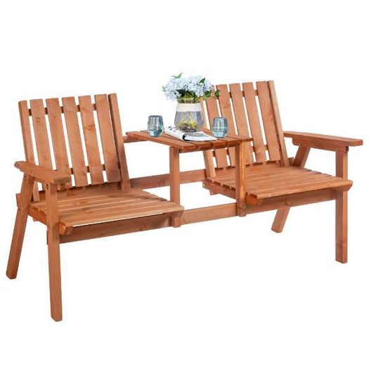 2-Seater Wooden Bench with Centre Table