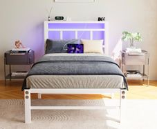 Single Bed Frame with Headboard&LED Lights