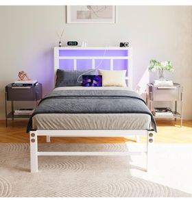 Single Bed Frame with Headboard&LED Lights