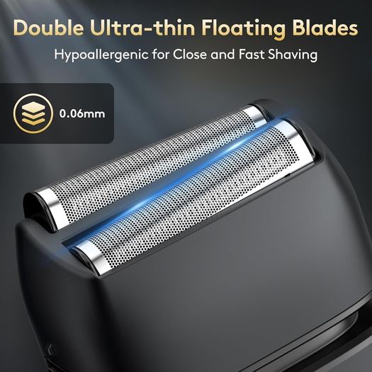 Brightup Foil Shaver, Electric Razor for Men, Upgraded Electric Shaver with Pop Up Trimmer, USB-C Rechargeable, Waterproof, Cordless, Double Floating Blade for Close Shaving, Black