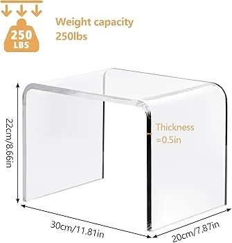 Clear Acrylic U Shaped End Table, Transparent Perspex Plastic Shower Stool, Stylish Modern Coffee Table with Rounded Edges, Waterproof Shower Bench for Small Spaces Bedroom, Living Room (30 20 22cm)