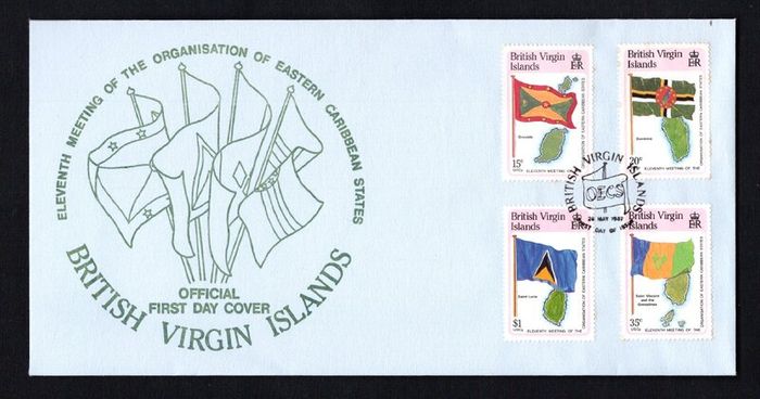 1987 British Virgin Islands The 11th Meeting of the Organization of Eastern Caribbean States - Island Maps and National Flags Presentation Pack Presented by British Virgin Islands Government.