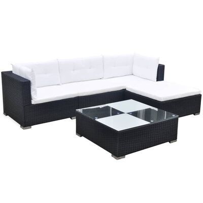 5 Piece Garden Lounge Set with Cushions Poly Rattan Black (FREE SHIPPING)