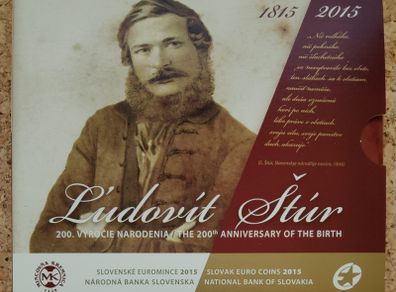 Slovakia Brilliant Uncirculated Euro Coin Set 2015 - Includes 2ECC - 200th Anniv Birth of Ludovit Stur