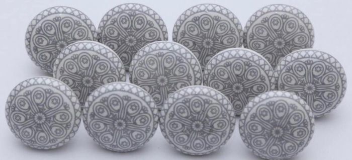 Lot of 10 Grey and White Ceramic Knobs Handmade Cupboard Door Knob Kitchen Knob