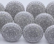 Lot of 10 Grey and White Ceramic Knobs Handmade Cupboard Door Knob Kitchen Knob