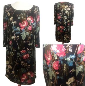 Monsoon Black Silk Multicoloured Floral Sequin Detail Tunic Shift  Dress Uk 12 Including Postage