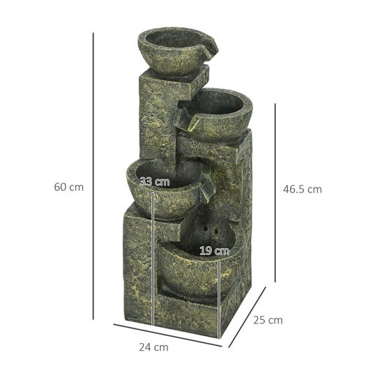 4 Tier Garden Water Fountain with Stone Look Bowls and Adjustable Flow