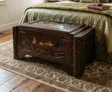 Finely carved camphor wood chest