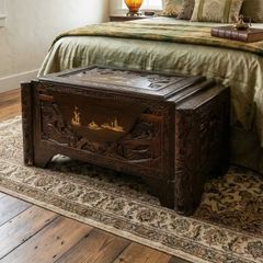 Finely carved camphor wood chest
