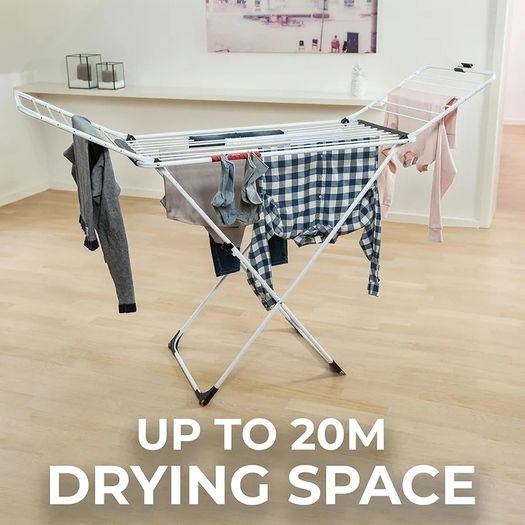 Extra X-Legs Clothes Airer, Indoor Drying Rack, 20 Metre Drying Space, Foldable Compact Clothes Dryer, Thick Wires for Fewer Creases, Wheels to Easily Manoeuvre