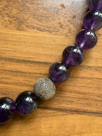 Beautiful Amethyst Protection Smooth Round Gemstone Beads with sterling silver necklace and bracelet  Stamped