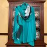 SAMOON BARGAIN PRICE. New Light Weight Scarf In Jade Green Dark Navy Beige And White .length Is 180 Cm Image 2