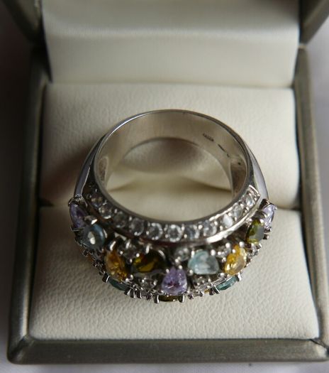 925 Silver Ring Pear Tourmaline Sapphire Natural Gemstone Jewelry Size P - 11,40g