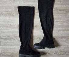 Black Suede Over The Knee Long Boots, size 39