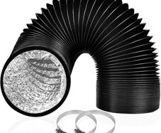 Dryer Vent Hose, 125mm Air Ducting, 2.5m Long Dryer Vent Hose Flexible, PVC Aluminum Foil Hoses for HVAC Ventilation and Duct Fan Systems with 2 Clamps Include