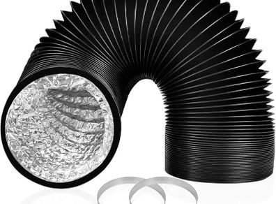 Dryer Vent Hose, 125mm Air Ducting, 2.5m Long Dryer Vent Hose Flexible, PVC Aluminum Foil Hoses for HVAC Ventilation and Duct Fan Systems with 2 Clamps Include