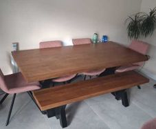 Solid oak dining table with bench