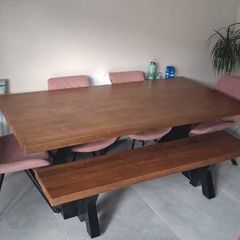 Solid oak dining table with bench