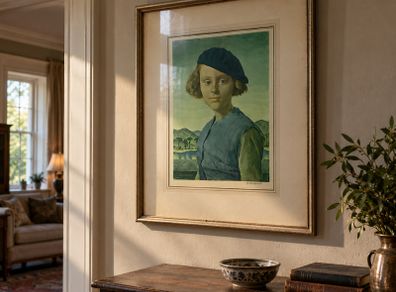 Gerald Leslie Brockhurst - Signed Colour Portrait Print - Original Belfast Framing Label