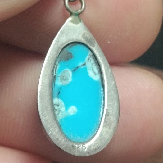 Vintage Sterling Silver Turquoise Teardrop Pendant Necklace & Earring Set Boxed