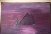 Purple Skellig islands oil painting