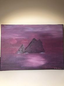 Purple Skellig islands oil painting