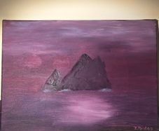 Purple Skellig islands oil painting