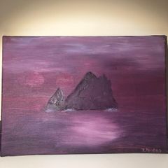Purple Skellig islands oil painting