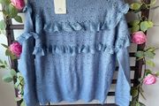 Bnwt blue crewneck jumper with frill detail one size