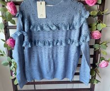 Bnwt blue crewneck jumper with frill detail one size