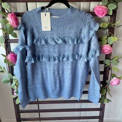 Bnwt blue crewneck jumper with frill detail one size