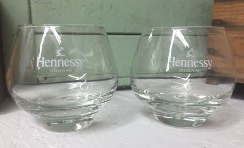 A Set of 4 Hennessy Cognac Glasses Branded with the Hennessy Cognac Logo