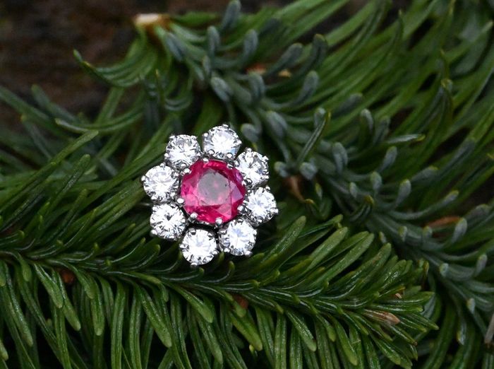 Antique 1920s Ruby & Diamond Cluster Ring