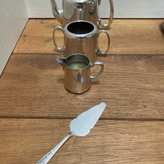 Silver teapot /Sugar bowl /milk jug and cake slice