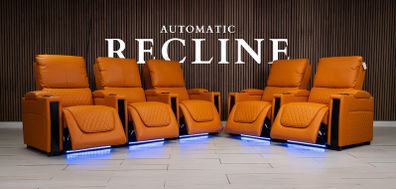 3+2 Orange Sienna Electric Leather Leather Recliner Sofa