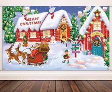 Christmas Decoration Supplies, Extra Large Fabric North Pole Wall Scene Setters for Christmas Decoration, Merry Christmas Banner Santa's Village Photo Booth Backdrop Background Banner (FREE POSTAGE)