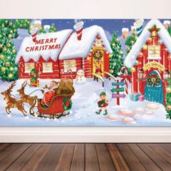 Christmas Decoration Supplies, Extra Large Fabric North Pole Wall Scene Setters for Christmas Decoration, Merry Christmas Banner Santa's Village Photo Booth Backdrop Background Banner (FREE POSTAGE)