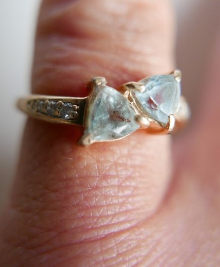 Vintage Solid 14k Gold Aquamarines And Diamonds Ring Size O - 3,35g