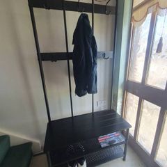 Metal Hall Coat Rack with Shoe Bench