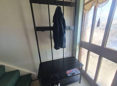Metal Hall Coat Rack with Shoe Bench