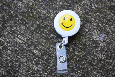 SMILEY FACE Retractable Reel ID Badge Holder/Key Card Chain /Security